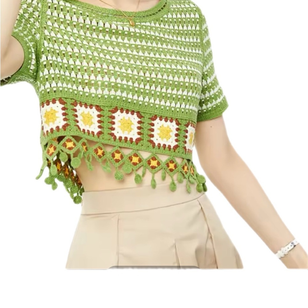Green Crochet Crop Top